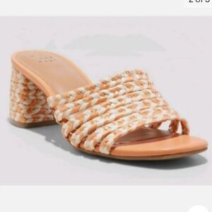 NEW A New Day Women's Rachel Woven Strap Mule 2.5" Heels pink coral orange NWT